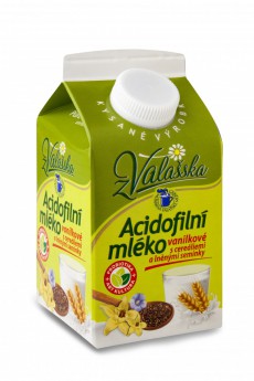 Acidofilní mléko vanilkové s cereáliemi a lněnými semínky